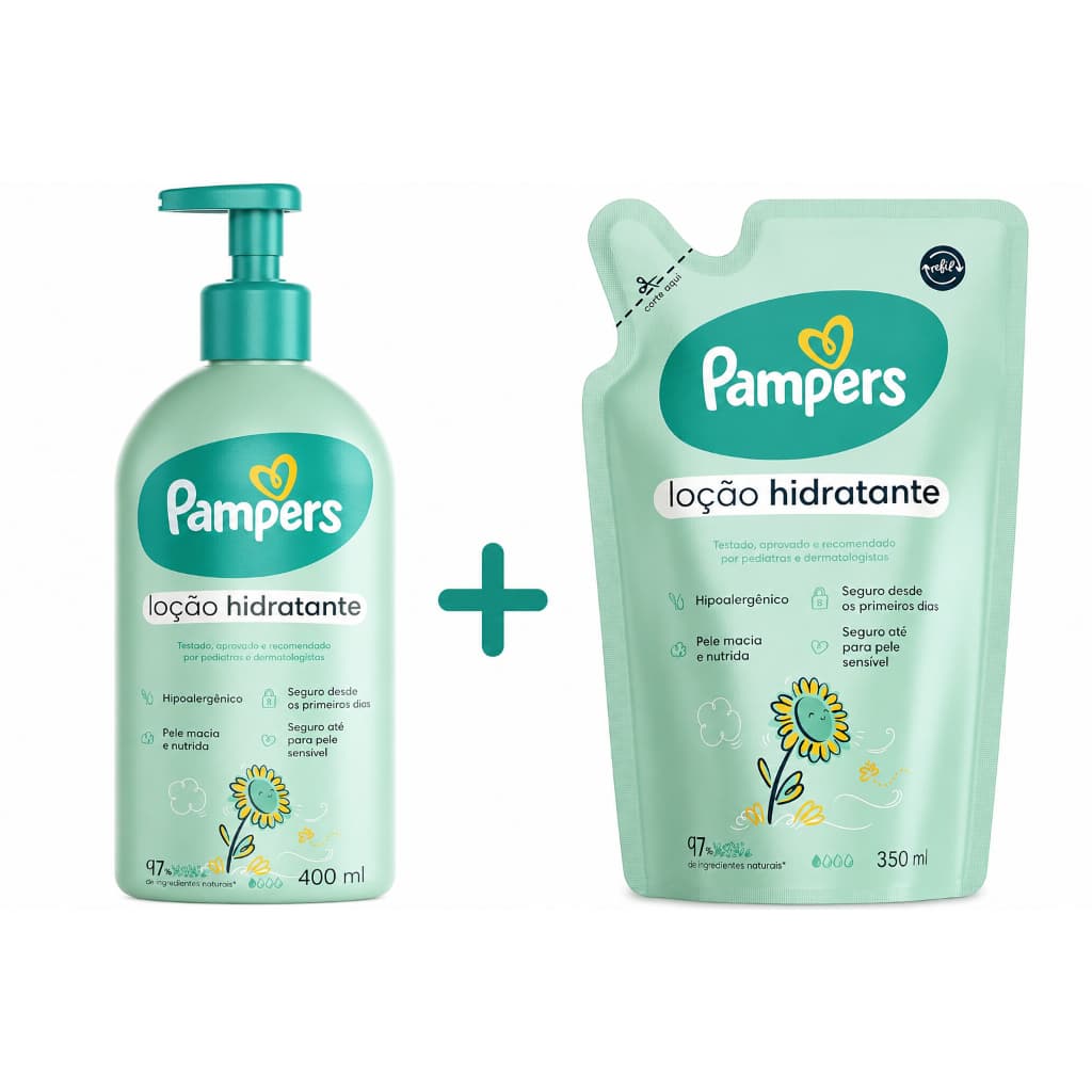 Kit Loção Hidratante Pampers 400ml + Refil 350ml Girassol