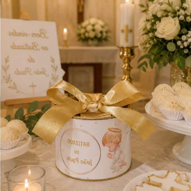 Kit Tubolata Personalizada 6x5 Batizado Lembrancinha Aniversário Rótulo Papel Fotográfico Brilhante, com laço