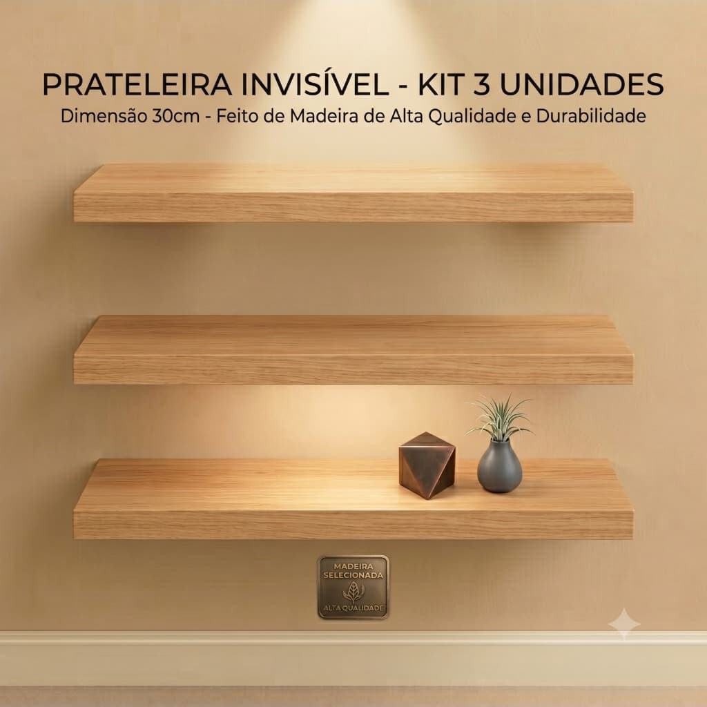 Kit 3 Prateleiras 30cm  Luxo Nichos Sala Cozinha Quarto Banheiro Com Kit De Instalação