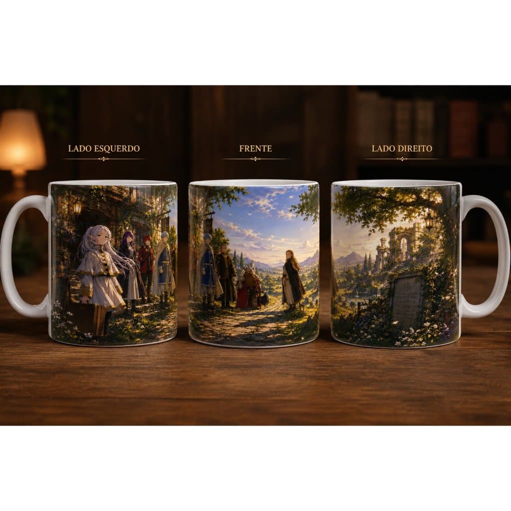 Caneca Anime Frieren Beyond Journey's End Jornada dos Heróis 325ml Personalizada