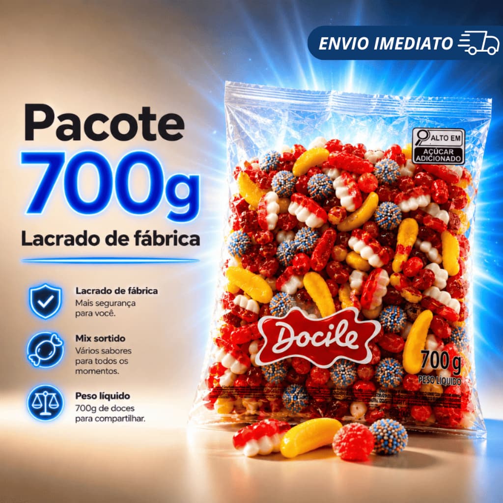Bala Mix Gelatina a Granel Doces Guloseimas Mix Pacote Docile 700g - Sabores Sortidos