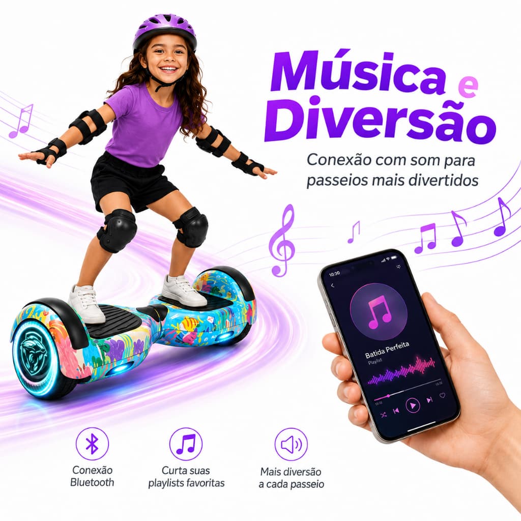 Trailforge Hoverboard Infantil 6.5 Polegadas 500W Bateria 4.4AH Bluetooth Luz LED