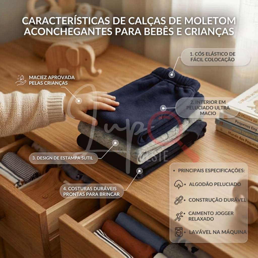 Calça Kit Tres Moletom Infantil Grosso Unissex Peluciado Menino Escolar Inverno Menina Com Punho