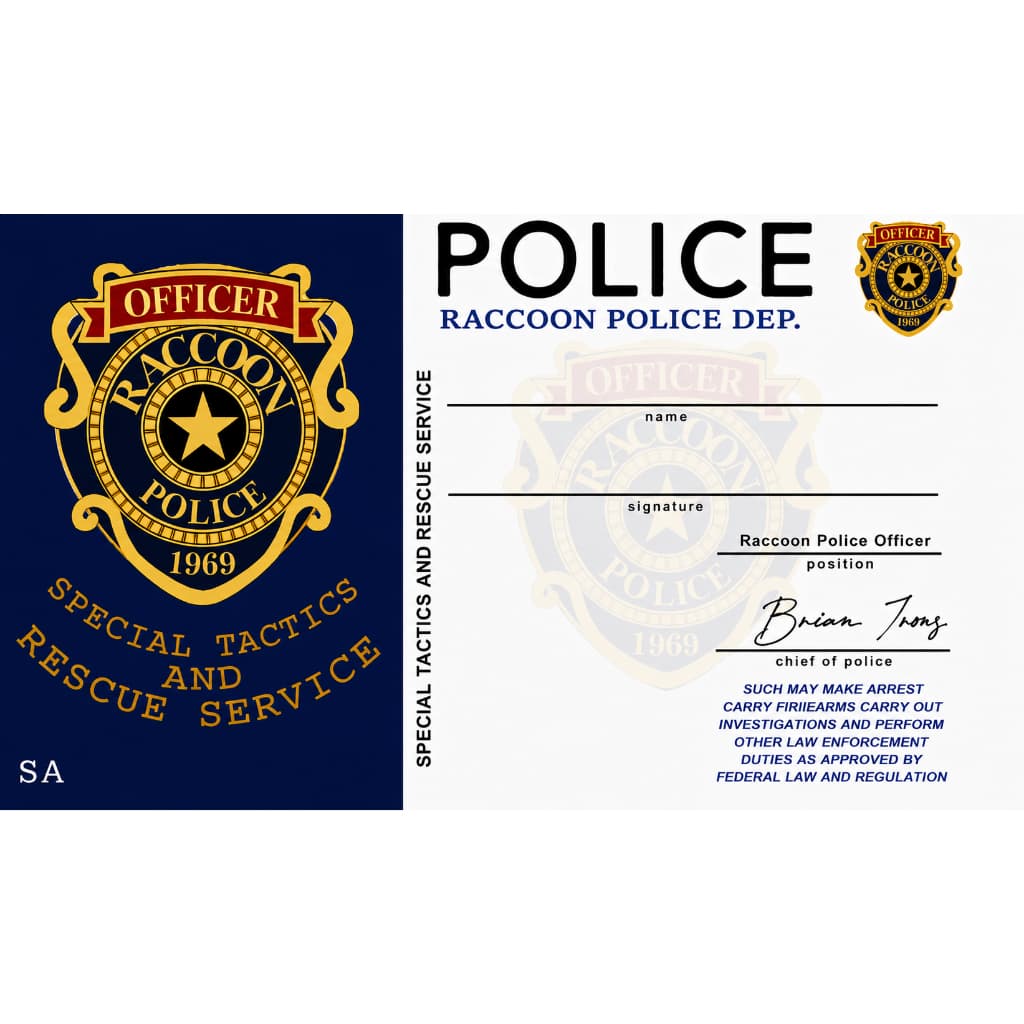 Cartão resident evil Raccoon Police Department com sua foto e nome