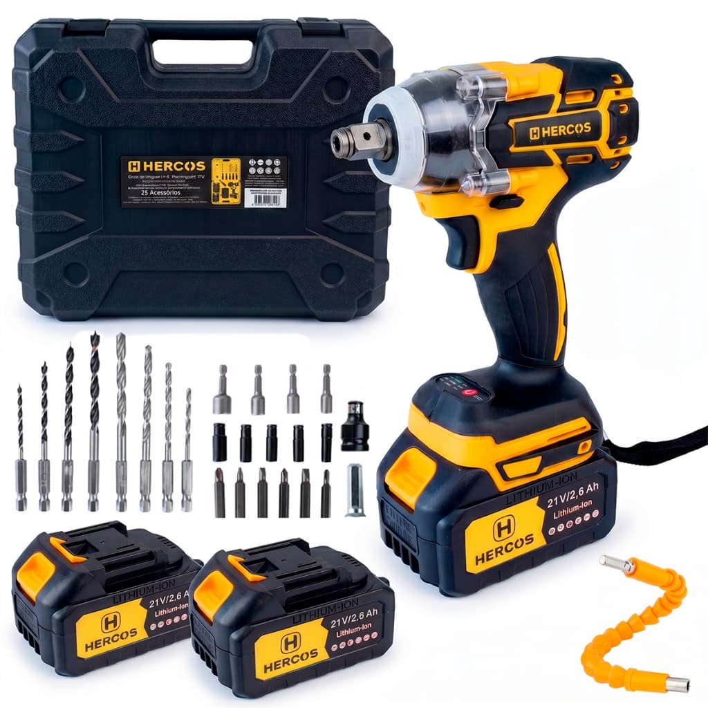 Parafusadeira Furadeira Impacto 21v Brushless Kit Maleta Acessórios Bateria Recarregável Hercos