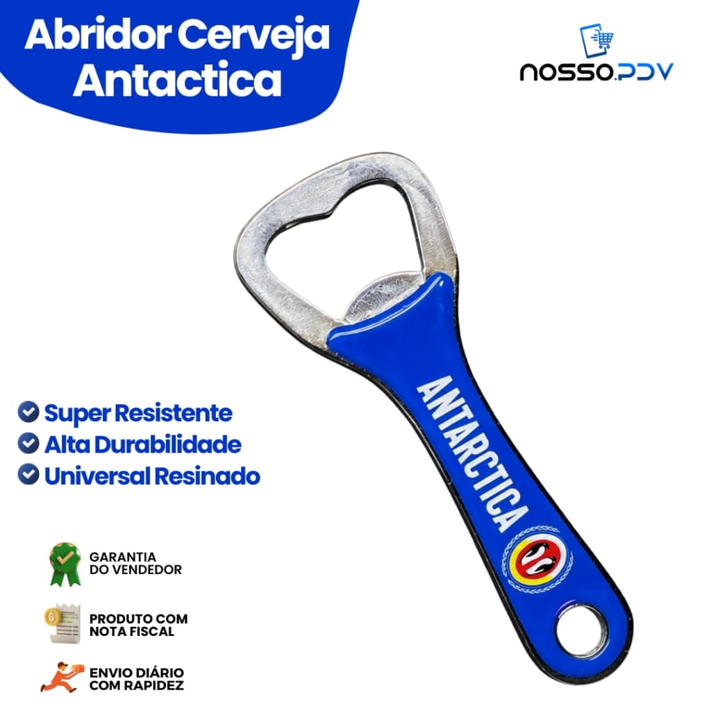 Abridor de Garrafa Antarctica em Aço Inox 10cm Para Cerveja, Refrigerante, Bar e Cozinha
