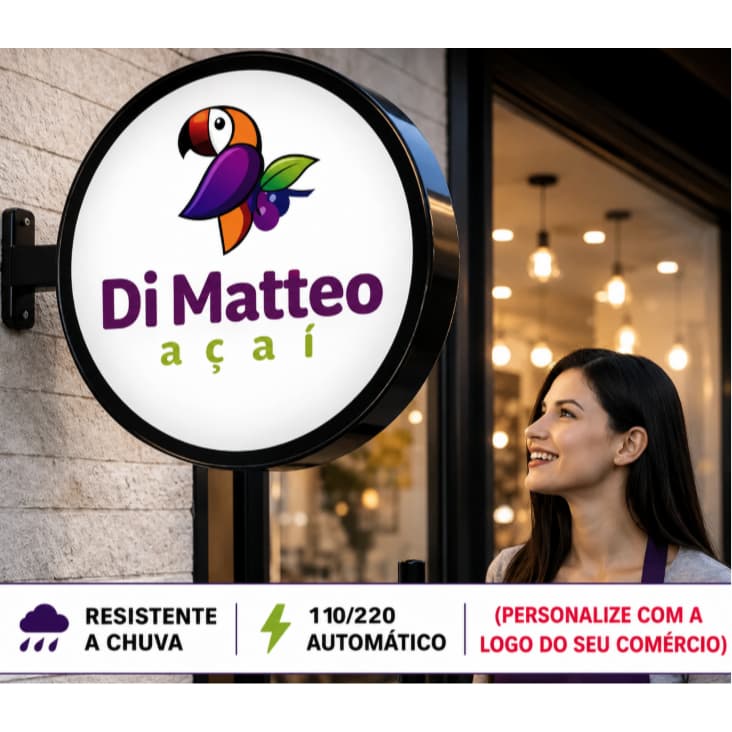 Luminoso 2 Lados Letreiro Fachada Personalize C/ Sua Logomarca 30cm Automático À Prova De Chuva