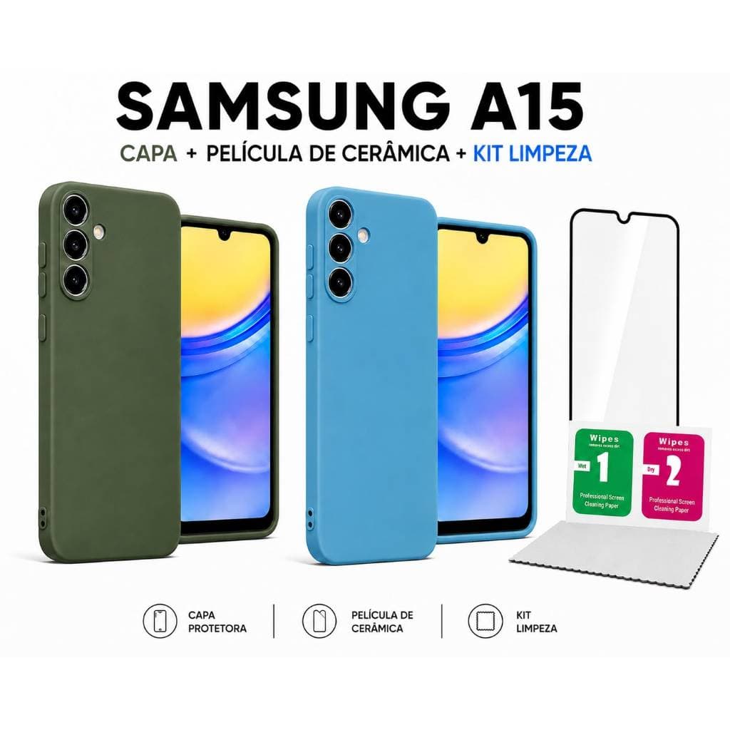 Samsung Galaxy A15 | Kit Capinha Premium + Película Cerâmica 9D