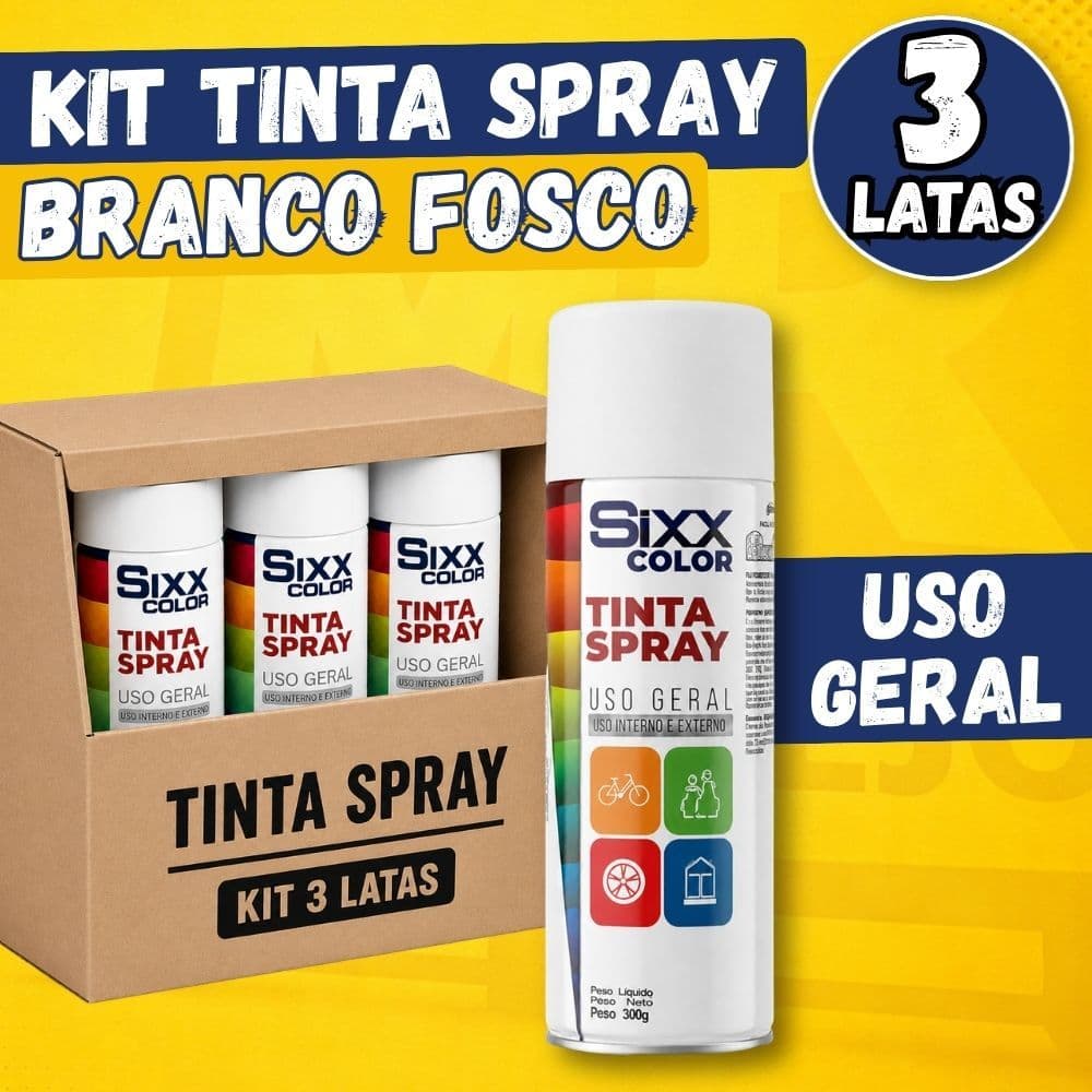 Kit Tinta Spray Branco Fosco Tinta Spray Uso Geral 350ml Tinta Spray para Metal Madeira Plástico 3un