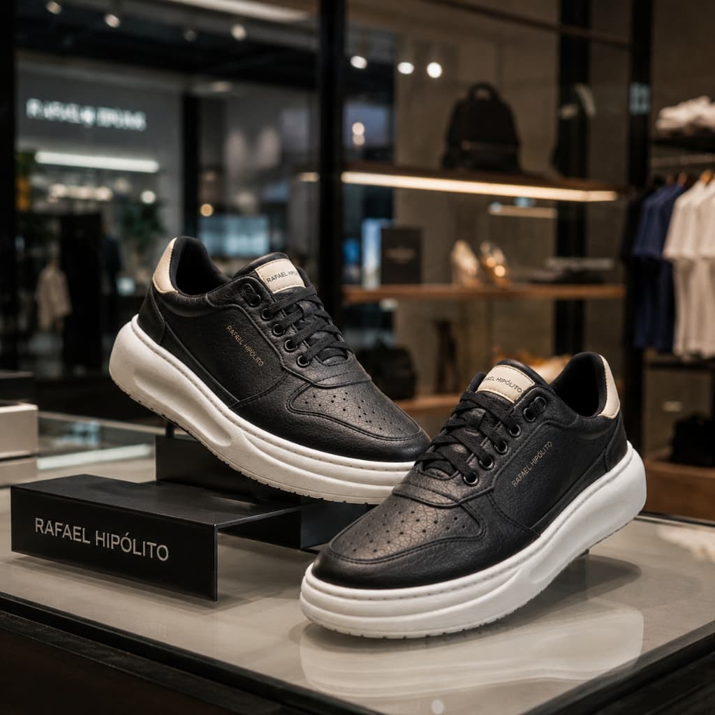 Tênis Masculino Casual Preto/ e Off White Confortável Estiloso Leve Esporte Fino