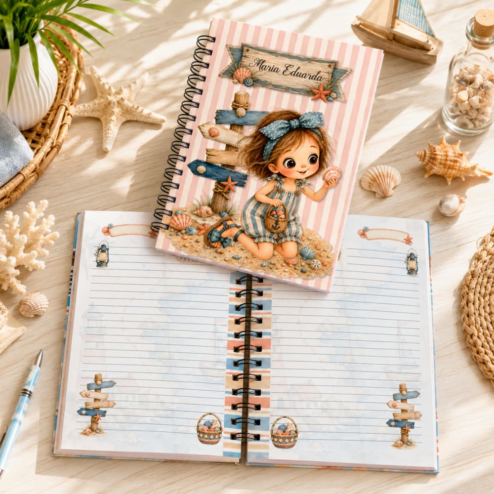 Caderno Feminino Personalizado com nome A5 200 páginas, brilhante, menina, presente