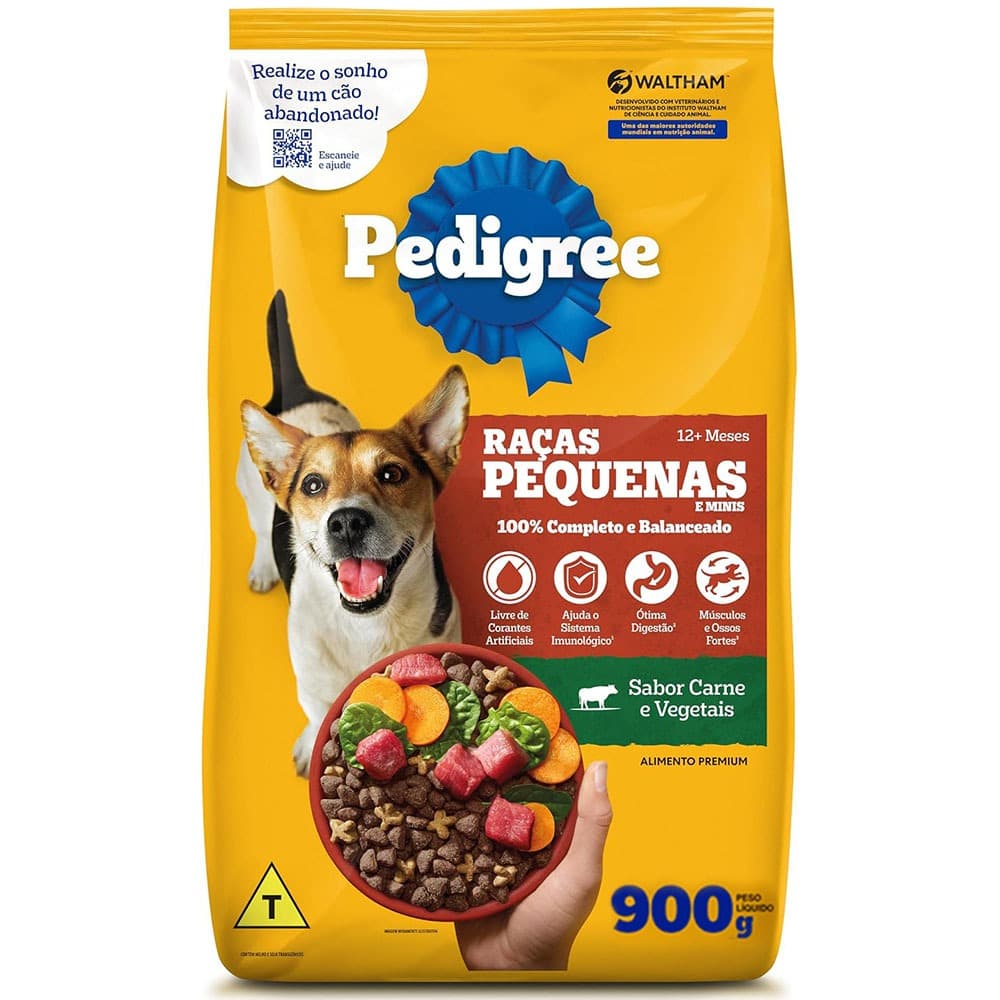 Ração Pedigree para Cães Adultos Raças Pequenas e Minis Carne e Vegetais 900g