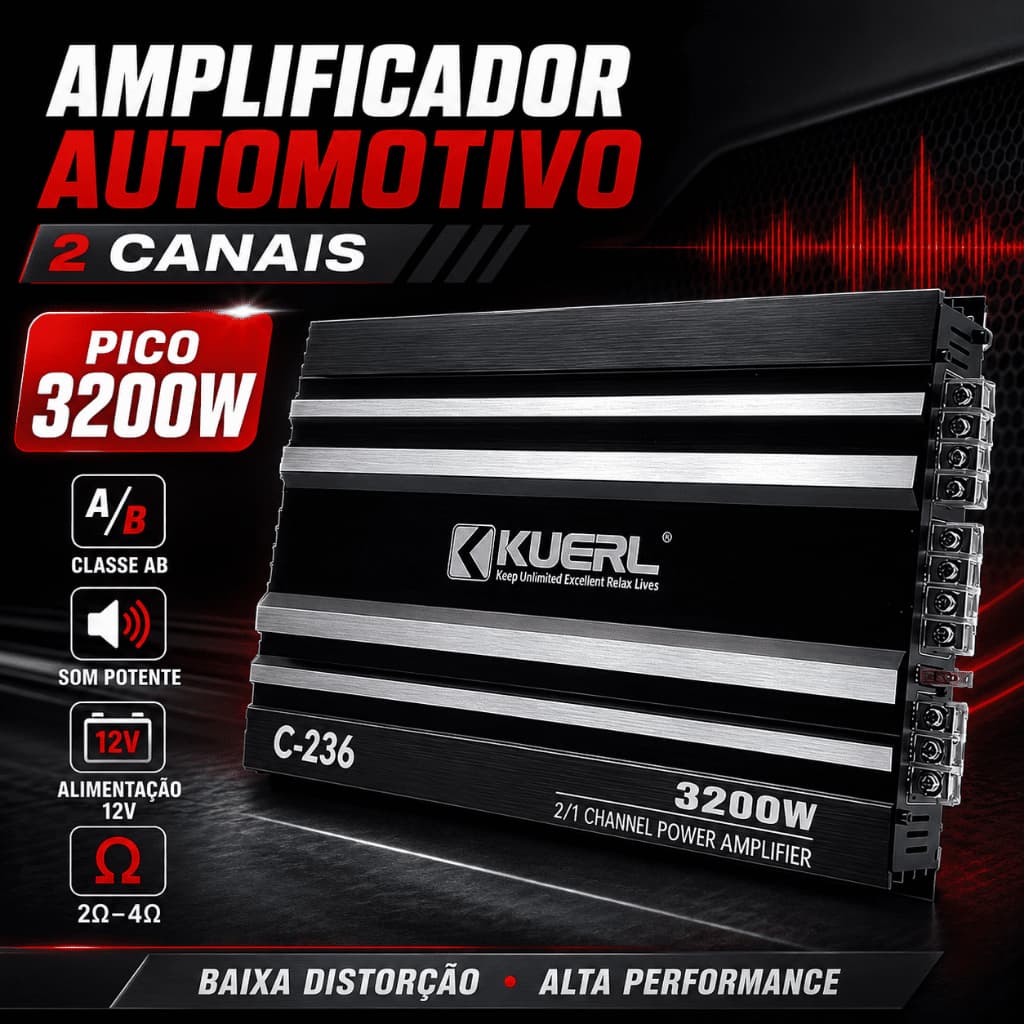 Amplificador de áudio universal de 12V para carro, 3200W, em liga de alumínio, com sensibilidade de 90dB e rápida dissip