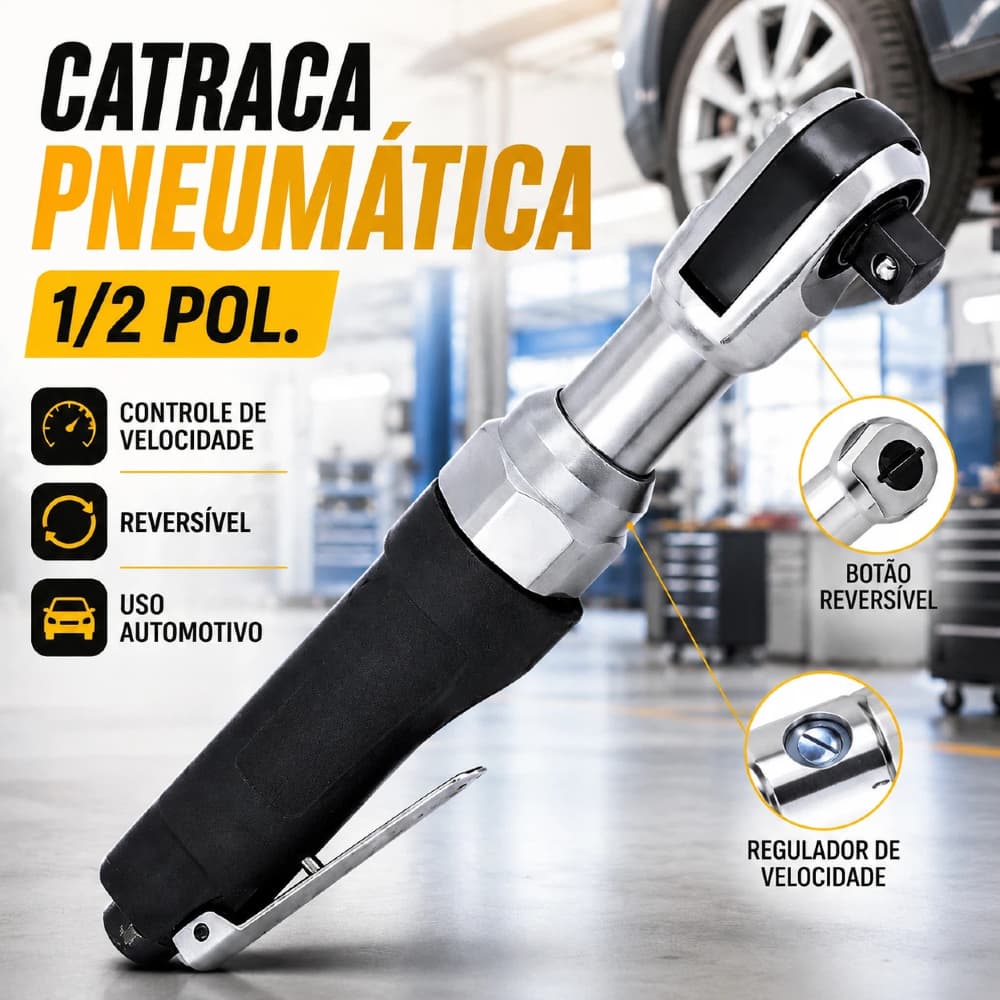 Chave Catraca Pneumática 1/2 Pol Reversível Alto Torque Profissional