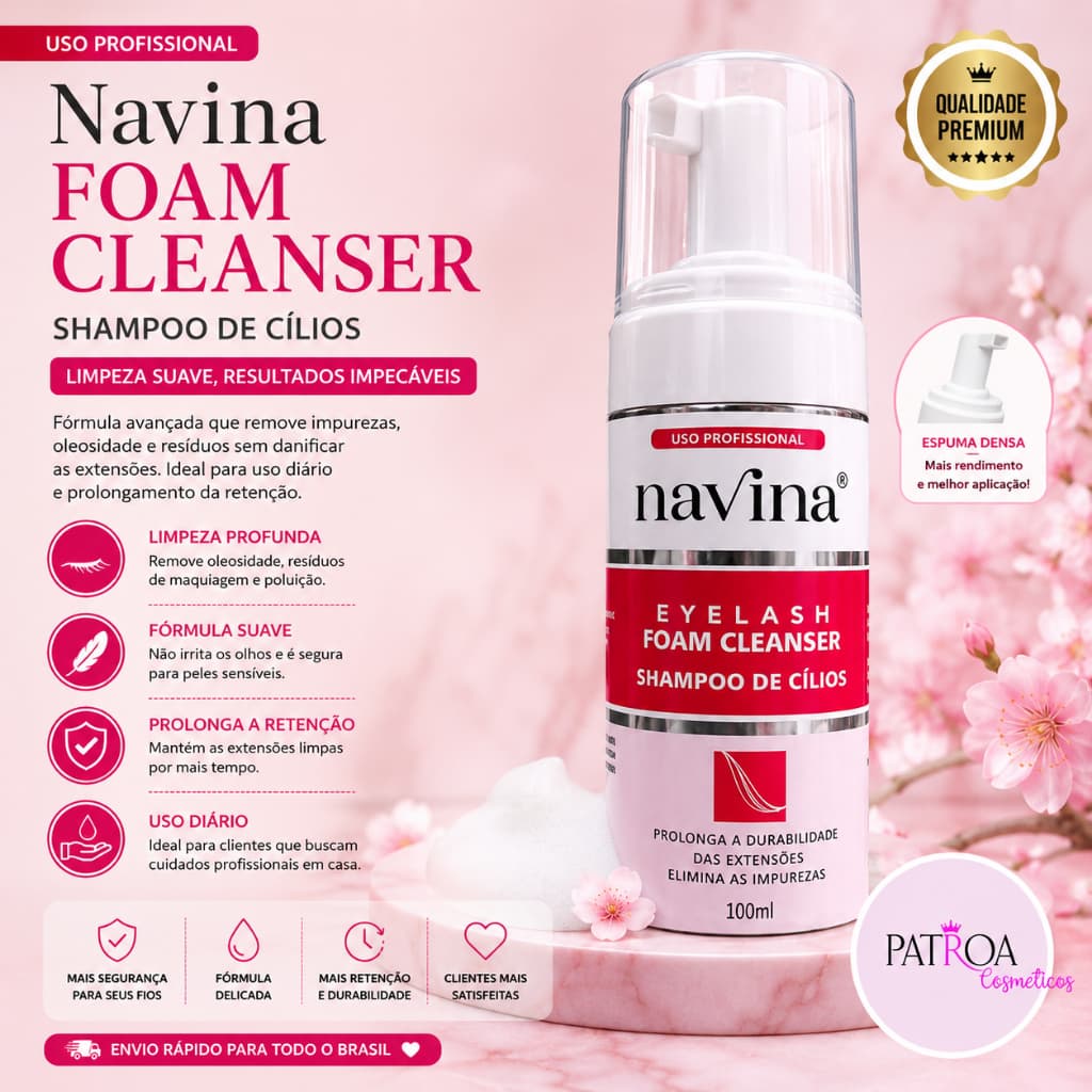 Navina Foam Cleanser 100ml Shampoo de Cílios Profissional | Limpeza Suave e Eficaz