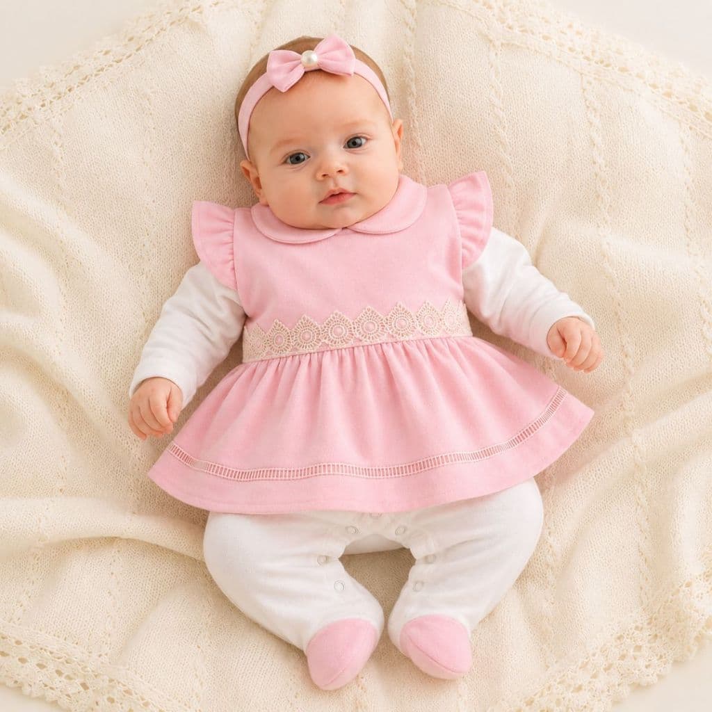 Saída Maternidade 5 Peças Lavinia Rosa- Kit Maternidade Completo Para Rescem Nascido 100% Algodão