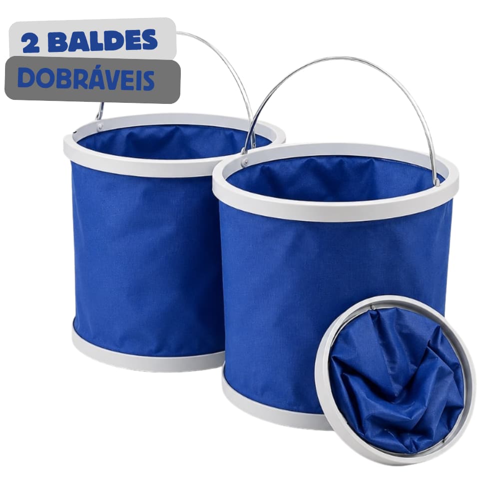 Balde Retrátil Dobrável 10 Litros Resistente Kit com 2 Baldes