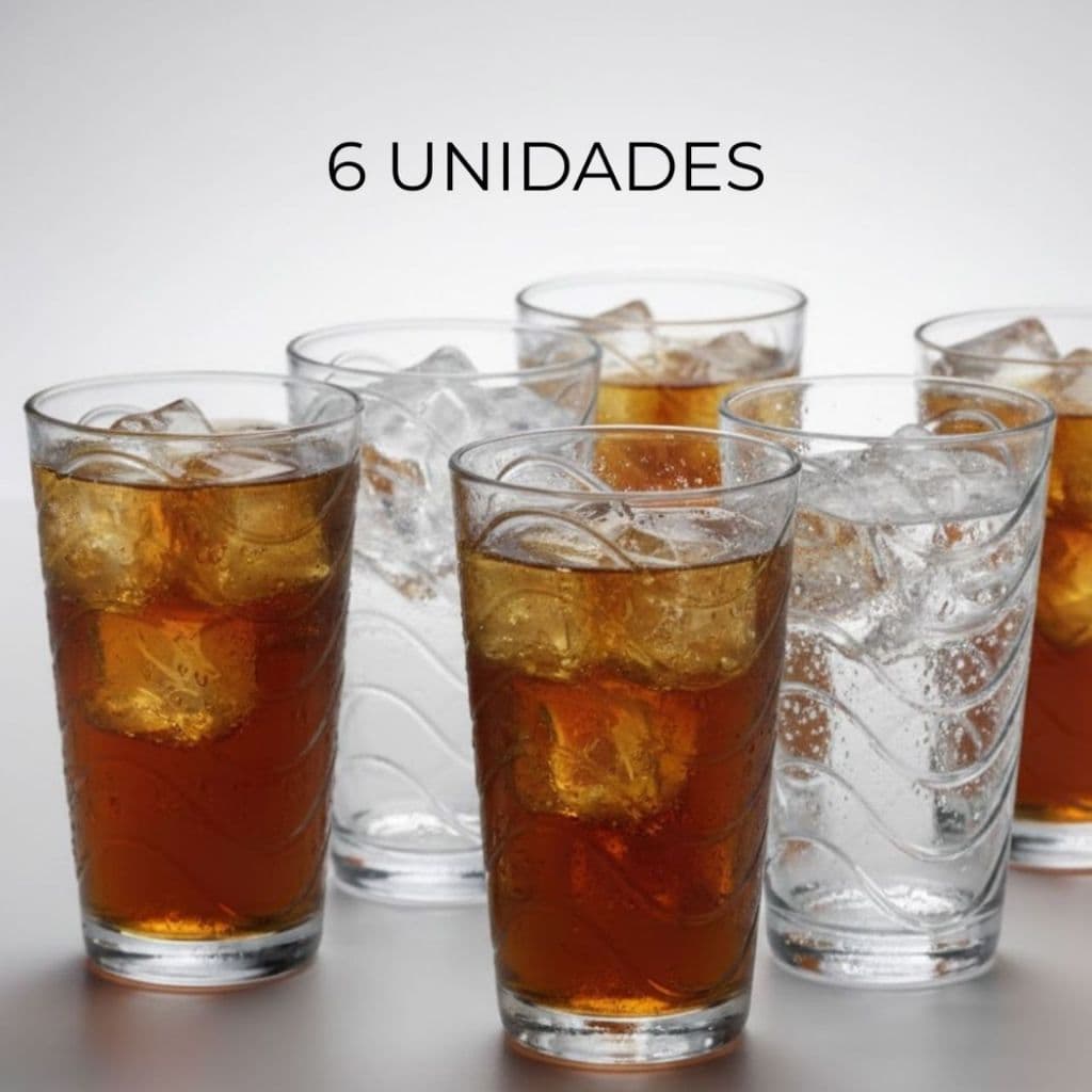 Jogo 6 Copos de Vidro 310 ml Resistente e Transparente para Bebidas, Suco, Refrigerante /  Premium