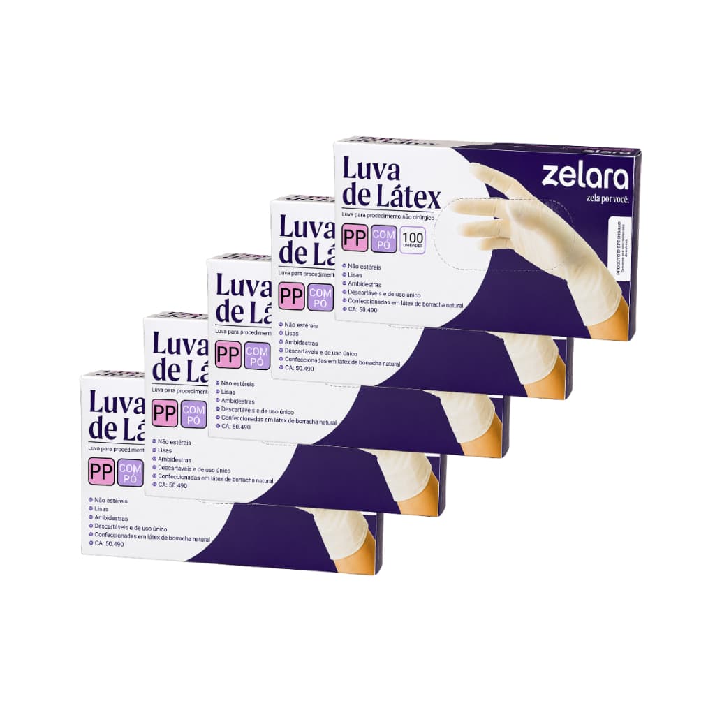 Kit 500 Luva Descartável de Latex com Pó Zelara -Tamanho PP - Cor Branca Natural Para Procedimento