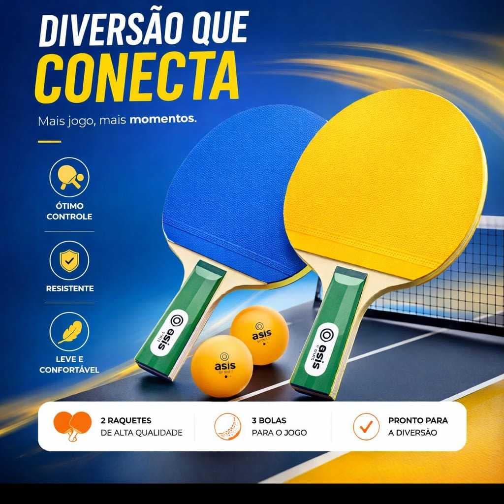 Kit 2 Raquetes Ping Pong Tenis de Mesa com 3 Bolinhas incluso.