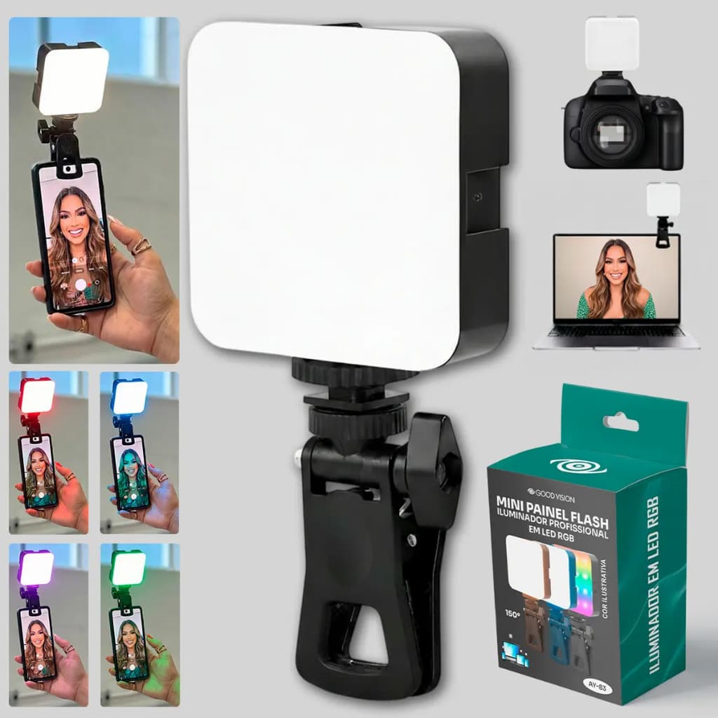 Luz de Vídeo LED Portátil - Mini Luz de Preenchimento para Câmera de Celular RGB