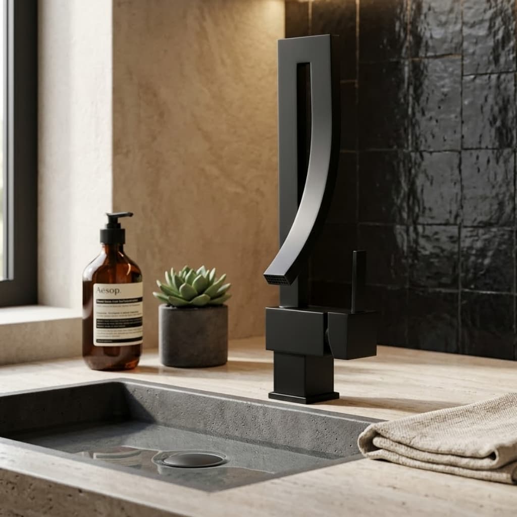 Torneira Banheiro Monocomando Quadrada Misturador Aço Inox 304 Preta Premium