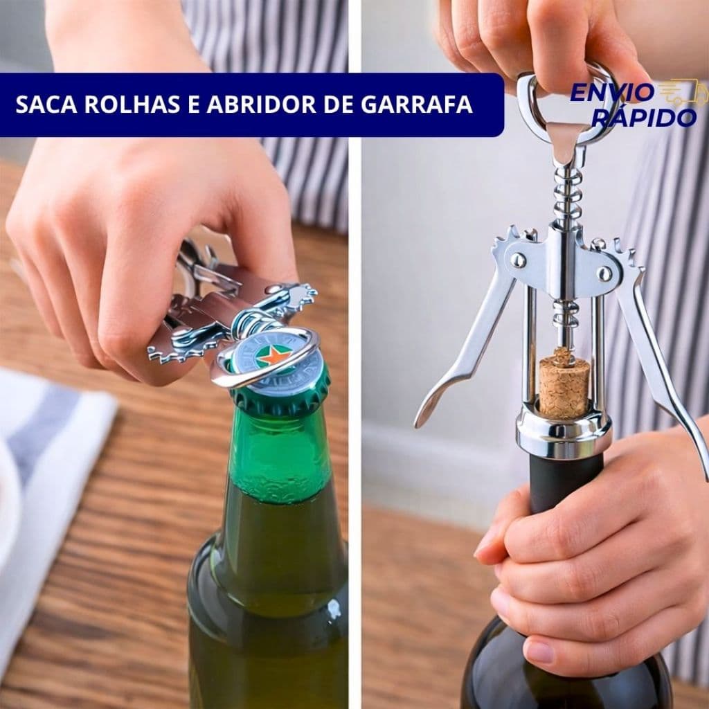Saca Rolhas Original  Abridor de Garrafa Tipo Borboleta Multiuso Cozinha Casa Bebida Gourmet 2 Em 1