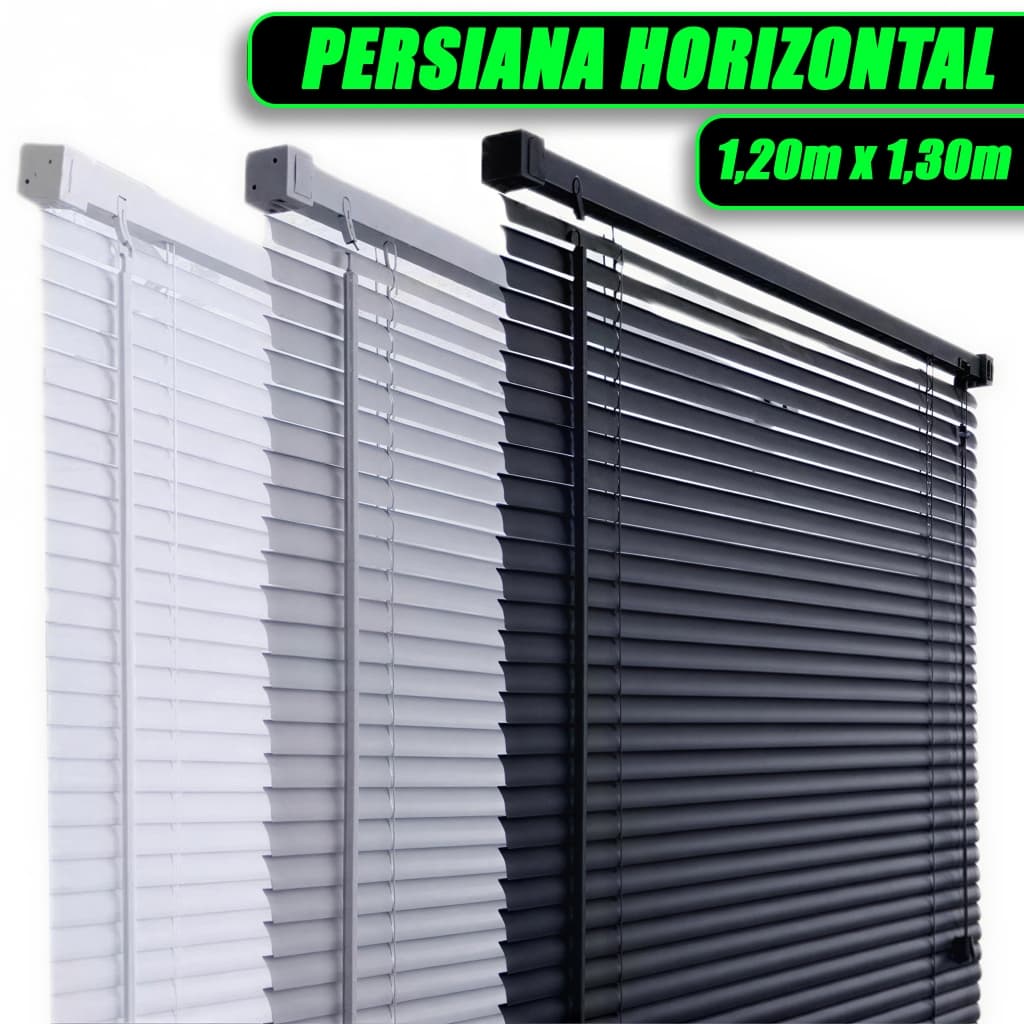 Persiana PVC 120x130 Horizontal Preta Cinza Branca para Quarto Sala e Escritório