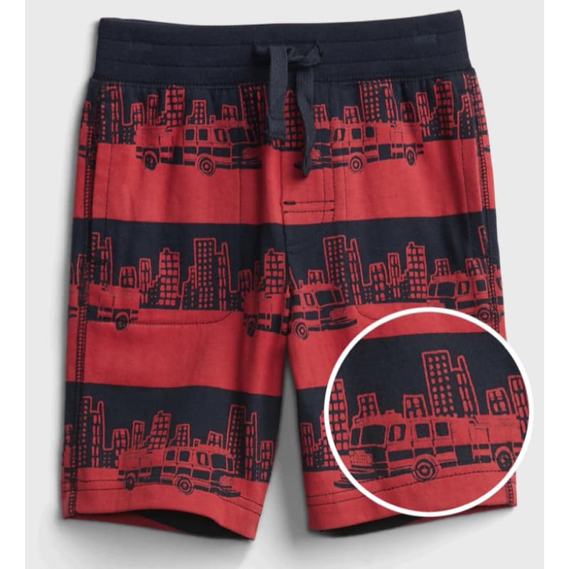 Bermuda Infantil GAP Caminhão de Bombeiro 18-24 Meses 100% Algodão Orgânico Azul Menino