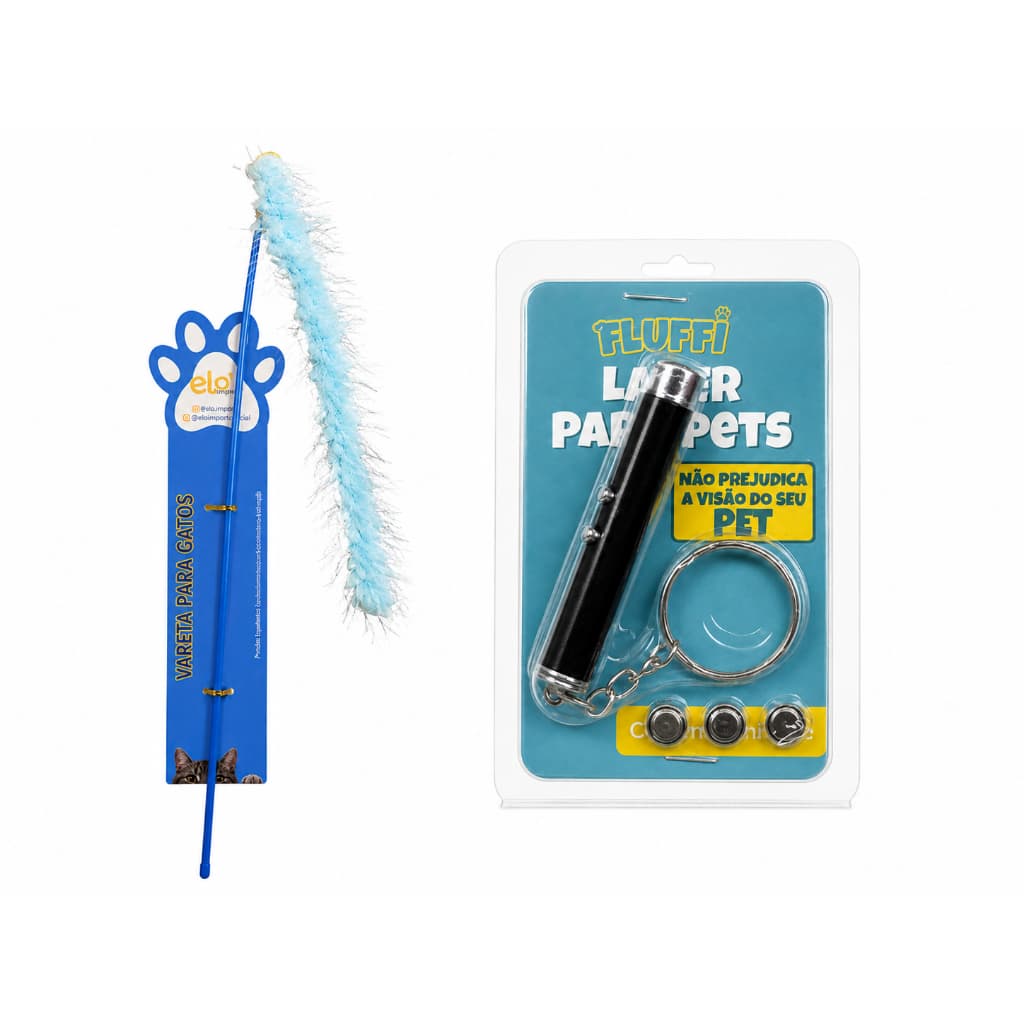 Kit Interação para Gatos Varinha Interativa com Pelúcia + Laser para Pets | Brinquedos para Gatos Provocação