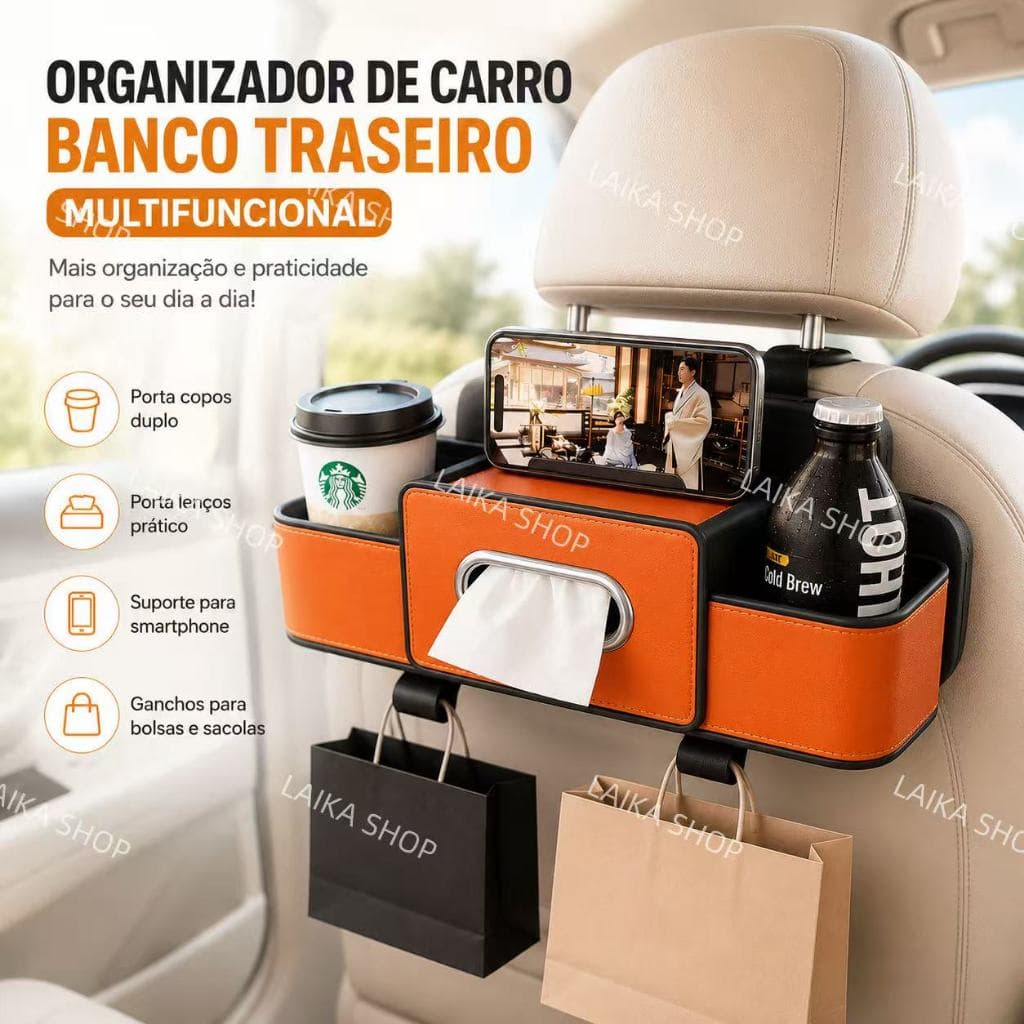 Organizador de Carro Banco Traseiro Multifuncional Porta Objetos Suporte Celular Gancho pendurável