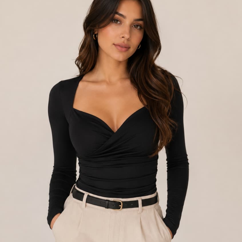 Blusa de frio Feminino Ombro a Ombro Manga Longa Franzido Moda Blogueira elegante decote quadrado