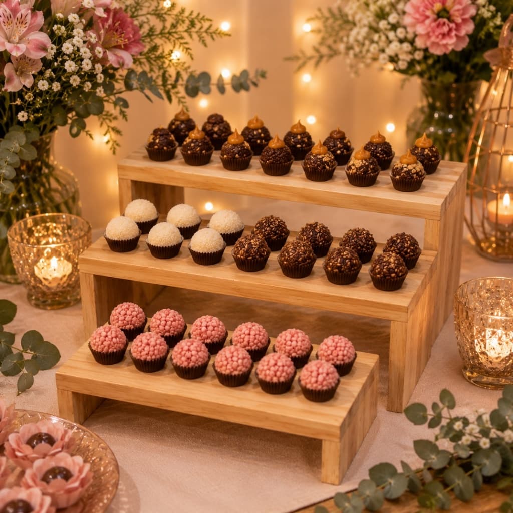 Trio Bandeja Porta Doces Doceira Decoração De Mesa De Festa Suporte De Salgados Expositor De Brigadeiro Rustico