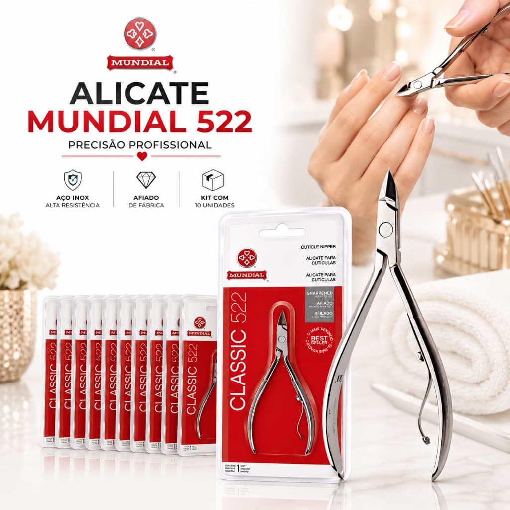 Alicate De Cuticula Profissional Afiado 522 Caixa Com 12 Unidades Prateado Mundial Classic