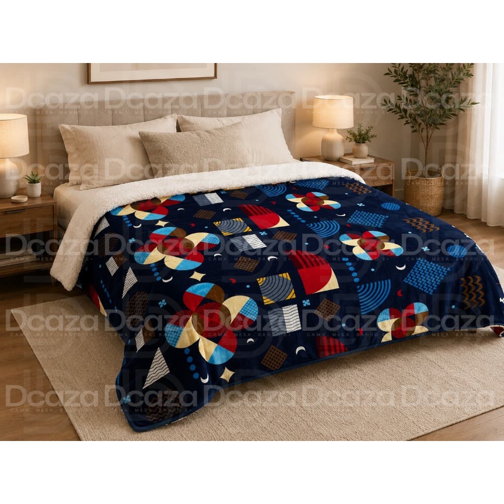 Cobertor Estampado Casal 2,10 X 1,90 Cm Dupla Face Sherpa e Viés