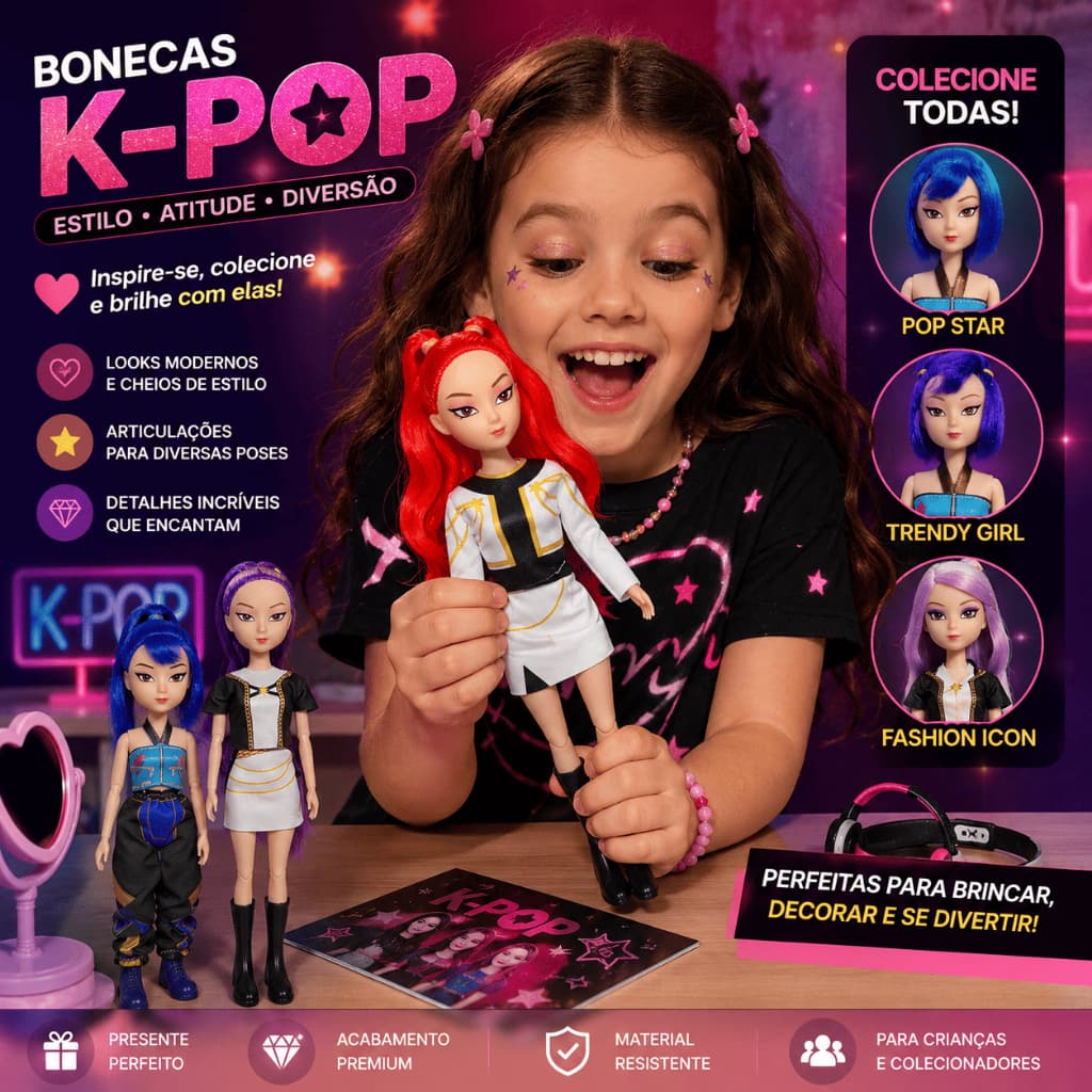 Bonecas Guerreiras K-pop Articuladas Musical Kit 3 Ou Individual Zoey Mira Rumi menina