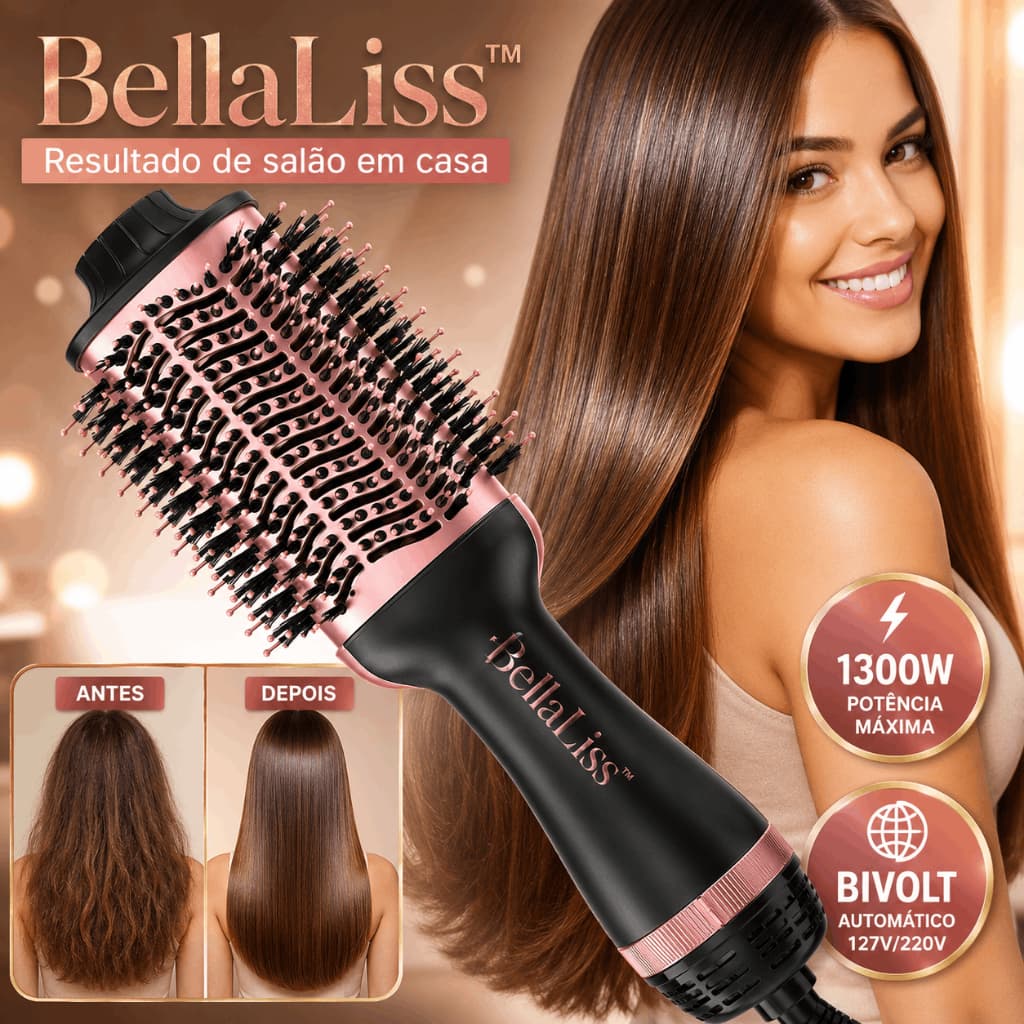 Escova Secadora BellaLiss 1300W Bivolt Alisadora Modeladora Cabelo Profissional