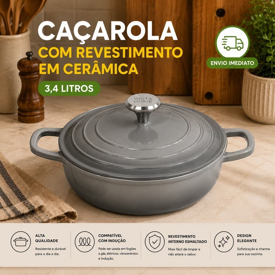Panela Caçarola Revestimento Nano Cerâmico Indução 3,4 Litros