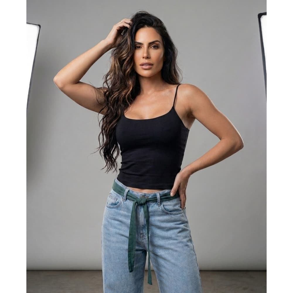 Blusinha Cropped Alça Fina de Elástico Básica Suplex Moda Verão Academia Fitness