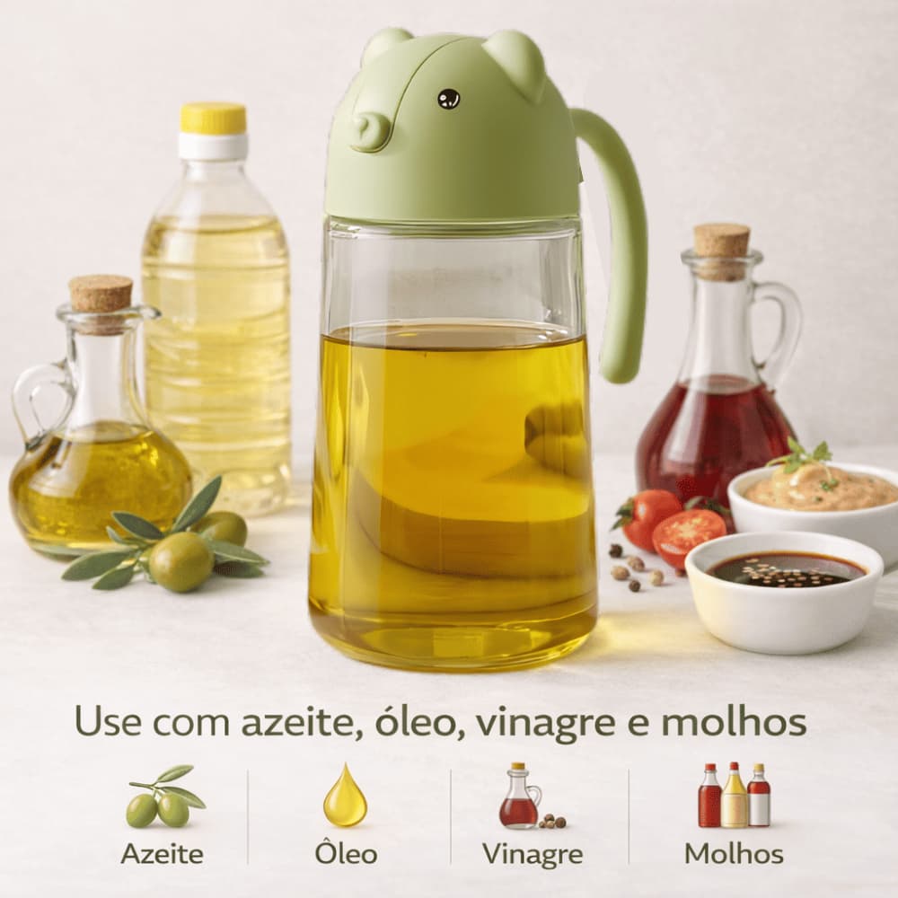 Galheteiro Jarra De Vidro 630ml Com Tampa e Alça Para Azeite Óleo Vinagre