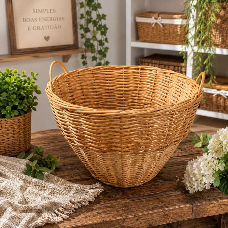 Cesto Meio Balaio De Vime Natural (P/ Roupas | Mantas | Várias Utilidades)