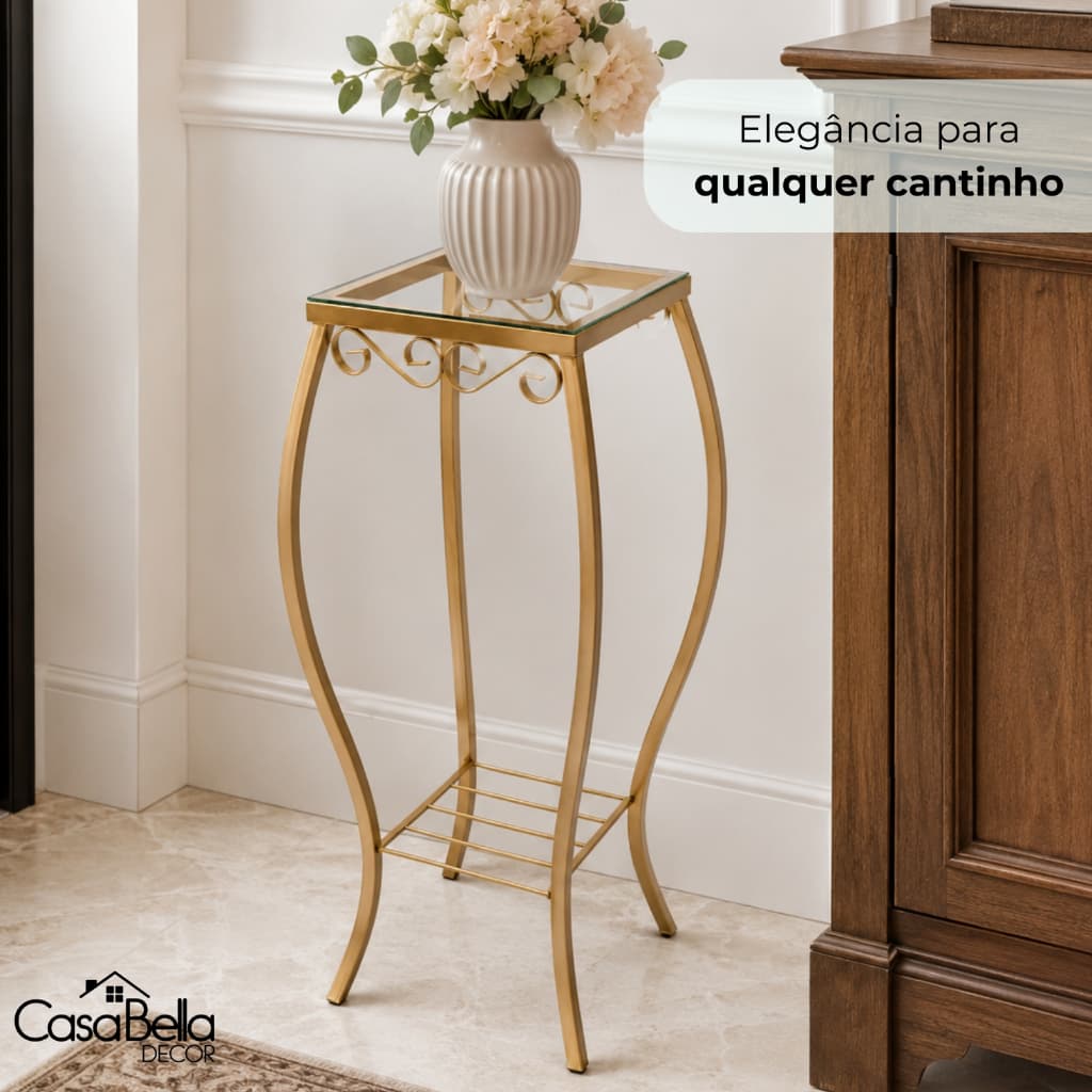 Mesinha De Canto Para Sala Lateral Decoração De Ferro 75 cm Luxo Com Vidro Suporte Para Vasos Móveis