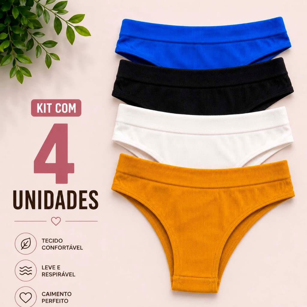 Kit 1, 2, 3 ou 4 Calcinhas Sem Costura IMPORTADA Não marca Conforto Modeladora Canelada Alta Compressão Não Marca