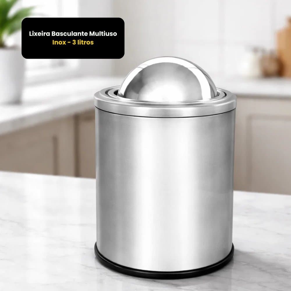 Lixeira Cesto de Lixo Inox Pia Bancada 3 Litros Com Tampa Basculante Banheiro - Cozinha - Escritório