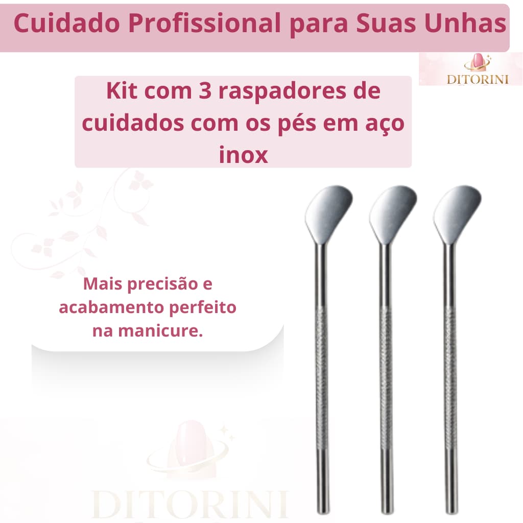Removedor de Calosidade em Aço Inox Podologia Pedicure para Pés Kit 3 Unidades