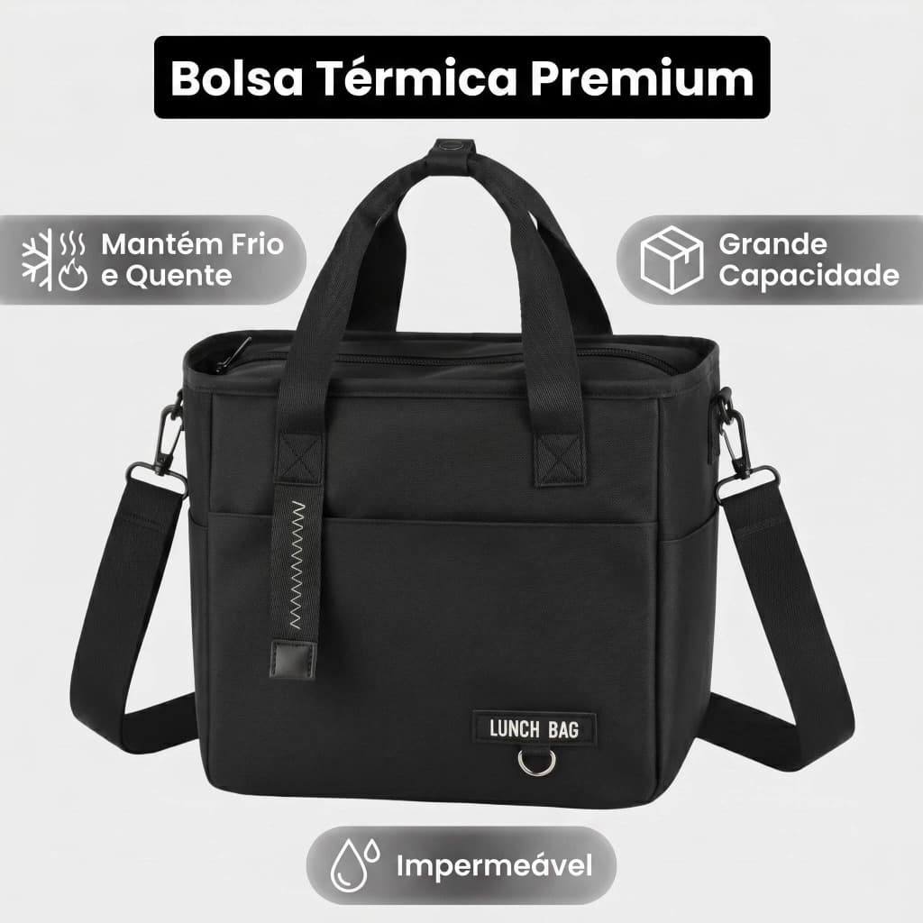 Bolsa Térmica Grande Capacidade Impermeável para Marmita Latas e Bebidas com Alça de Ombro e Transversal