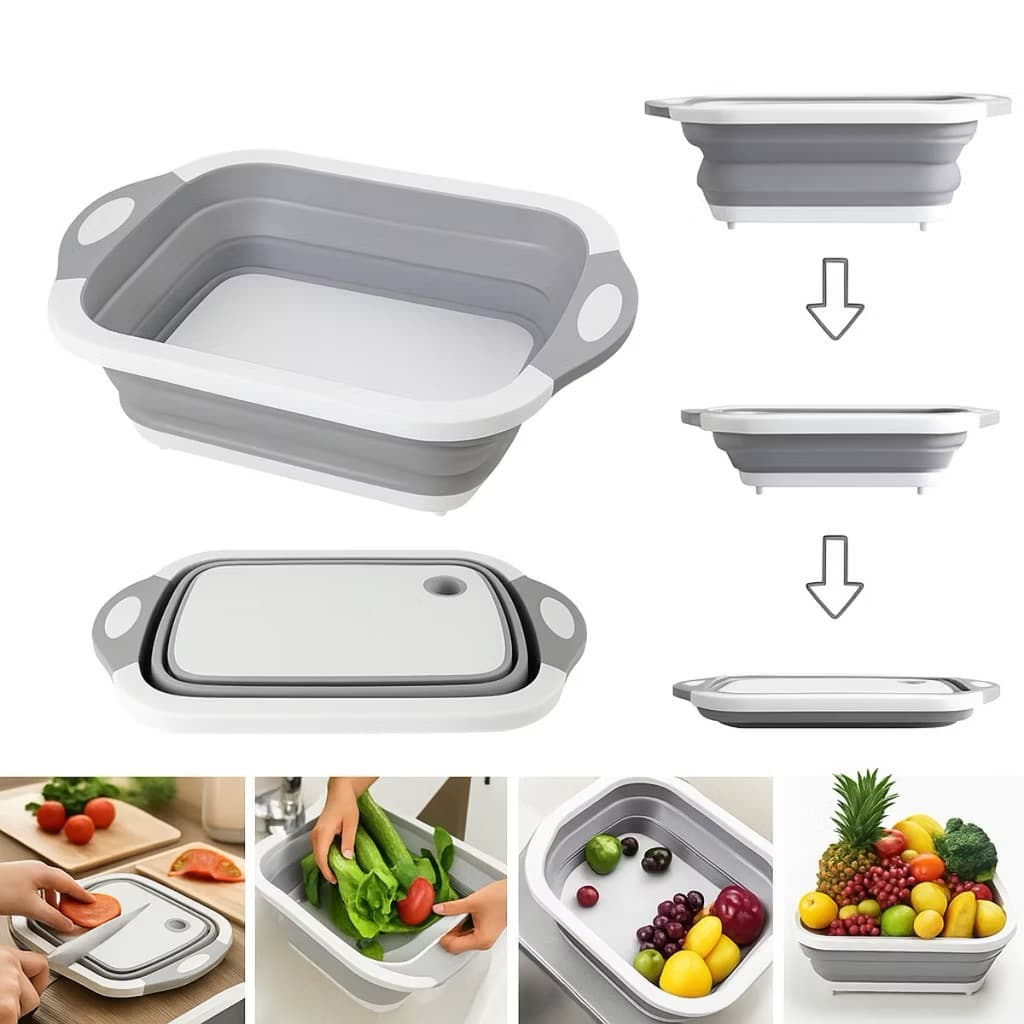 Tábua Bacia Cesta Retrátil Silicone Multifuncional Cozinha 3 em1/tubua-bacia-escoredor de vetais ou frutas