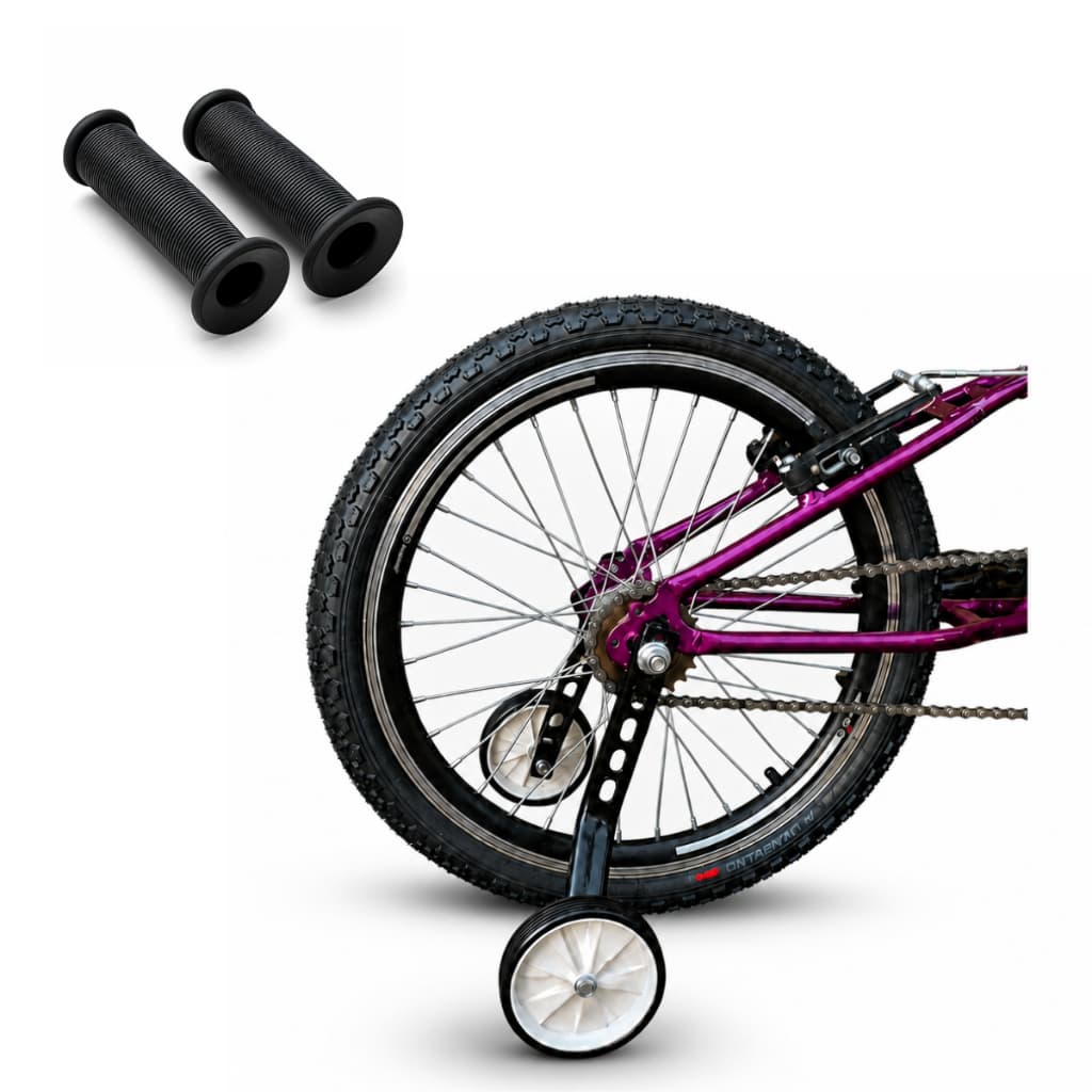 Kit Par Rodinhas Laterais Bicicleta Infantil Aro 12 a 20 + Par Manopla Mirim Treinamento Infantil
