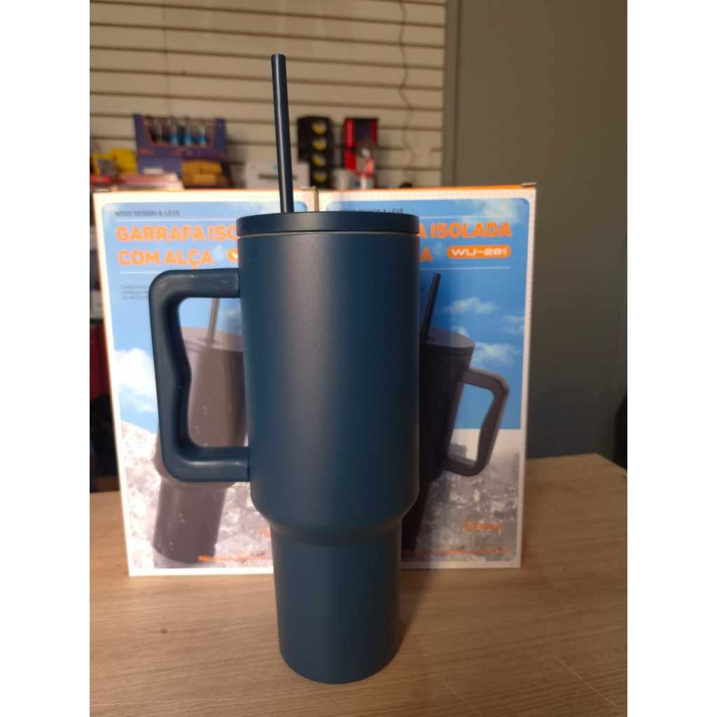 Copo Térmico 1200ml Camada Dupla Inox Alça Tampa E Canudo 12h Frio Anti Vazamento