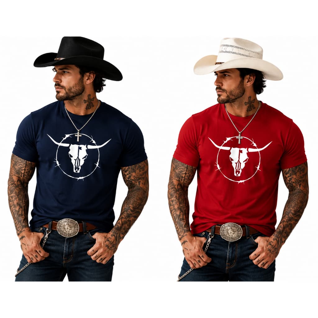 kit 2 camisetas peão country algodão premium caveira